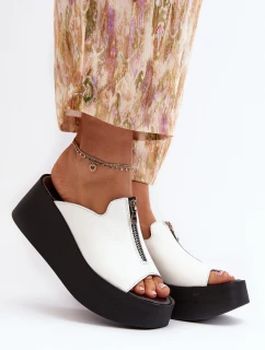 model 21646373 Dámské Žabky na Masivní Platformě se Zipem Bílé - Zazoo