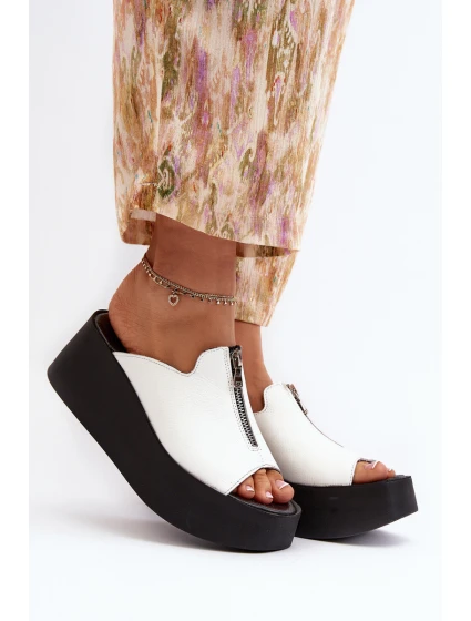 Zazoo 2916 Damskie Klapki Na Masywnej Platformie Z Suwakiem Białe