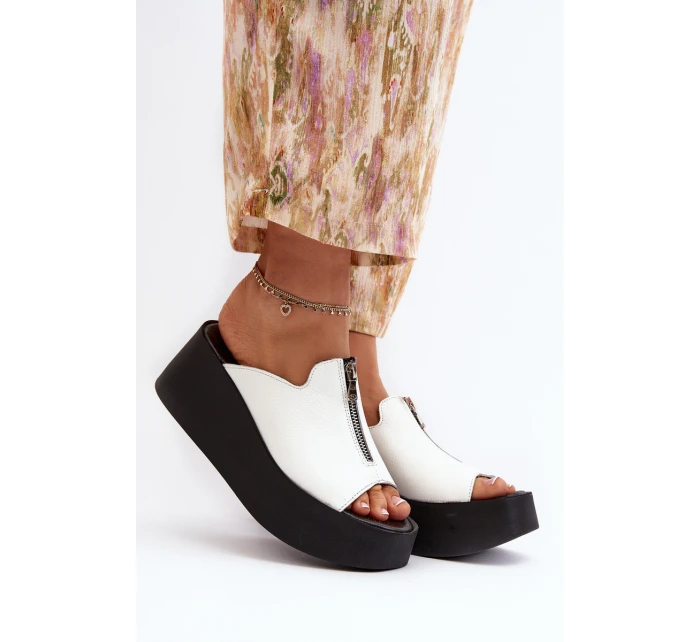 Zazoo 2916 Damskie Klapki Na Masywnej Platformie Z Suwakiem Białe