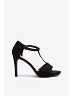 Sandały Damskie Na Szpilce Z Eko Zamszu Czarne Obdaria Sandały Damskie Na Szpilce Z Eko Zamszu Czarne Obdaria
