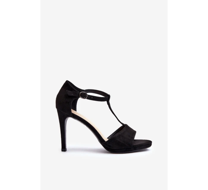 Sandały Damskie Na Szpilce Z Eko Zamszu Czarne Obdaria Sandały Damskie Na Szpilce Z Eko Zamszu Czarne Obdaria