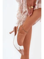 Eleganckie Szpilki Z Ozdobą Eko Skórzane Białe Ottoles