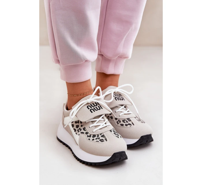 Buty Sportowe Sneakersy Damskie Na Platformie Panterka Biało-Beżowe Pumbes Buty Sportowe Sneakersy Damskie Na Platformie Panterka Biało-Beżowe Pumbes