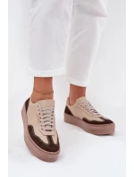 Kožené dámské tenisky na platformě model 21707354 béžové - Zazoo