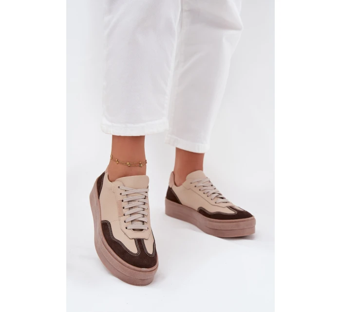 Kožené dámské tenisky na platformě model 21707354 béžové - Zazoo