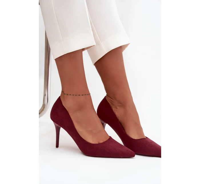 Szpilki Damskie Z Eko Zamszu Bordowe Elvessa