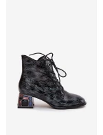 Lakované dámské z pravé kůže na podpatku s krystaly  šedé model 21712403 - Artiker