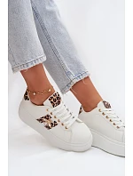 Dámské tenisky na platformě s přezkou Bílá leopardí vzor Palvessa Dámské tenisky na platformě s přezkou Bílá leopardí vzor Palvessa