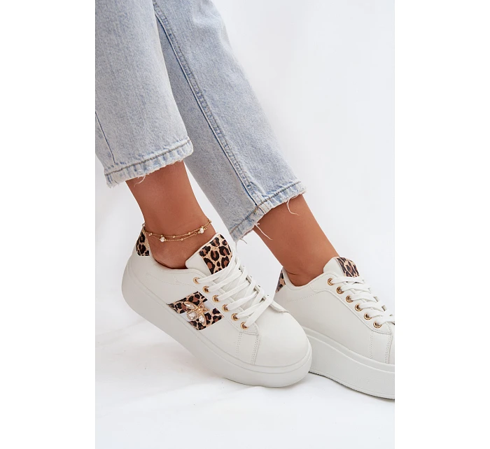 Dámské tenisky na platformě s přezkou Bílá leopardí vzor Palvessa Dámské tenisky na platformě s přezkou Bílá leopardí vzor Palvessa