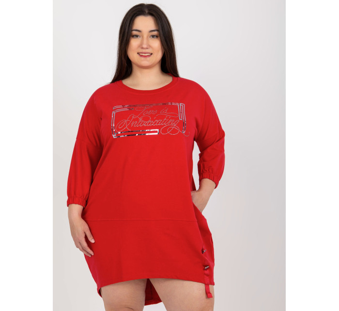 Červené plus veľkosť mikinové šaty s nápisom