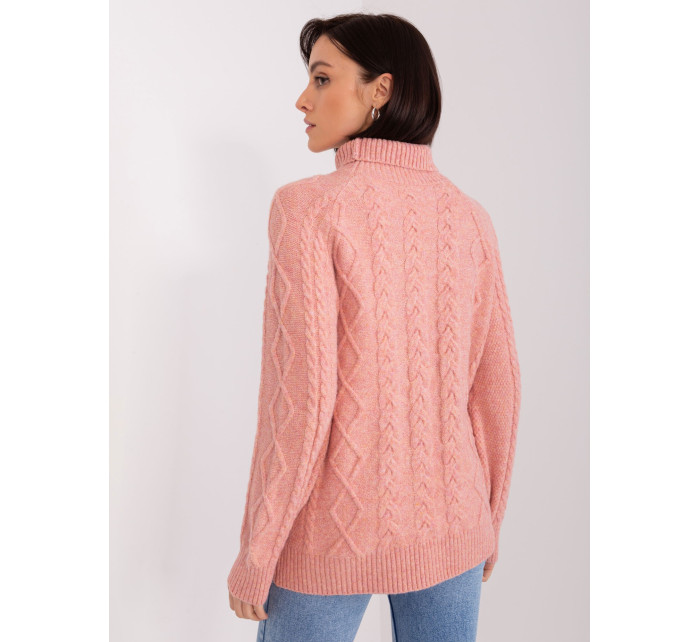 Prašný ružový dámsky sveter so šnúrkou v páse