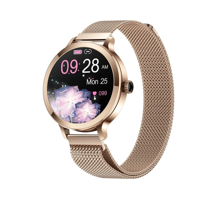 Dámské chytré hodinky model 21805567 Zlatý náramek + růžový silikonový řemínek - VELTORI Dámské chytré hodinky model 21805567 Zlatý náramek + růžový silikonový řemínek - VELTORI