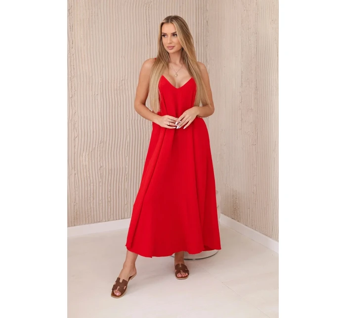 Mušelínové šaty bez ramienok červené