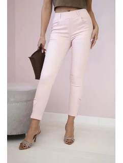Kalhoty barevné džínové s mašlí pudrově růžové
