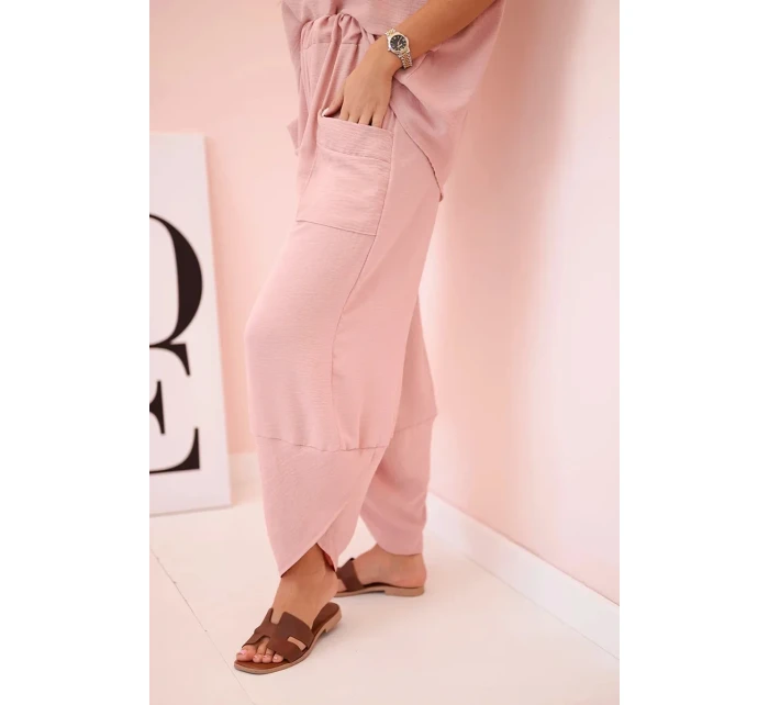 Komplet z viskózy halenka + kalhoty tmavě pudrově růžová