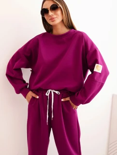 Dámská souprava máslová s volnou mikinou a kalhotami s nápisem LOVE tmavě fialová