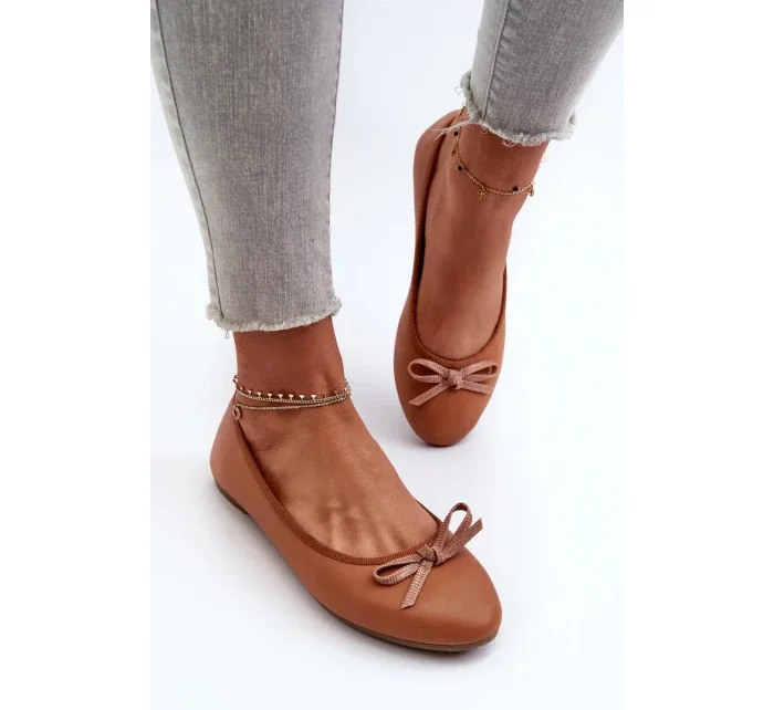 Ekologické kožené baletné topánky s mašľou Camel Sandelal