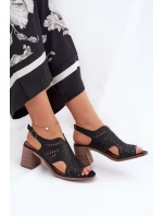 Ażurowe Sandały Damskie Na Słupku Czarne Tosine Ażurowe Sandały Damskie Na Słupku Czarne Tosine