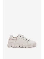 Skórzane Półbuty Damskie Ze Sznurowaniem Vinceza 41493 Białe