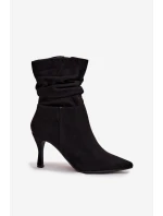 Dámska členková obuv na ihlovom podpätku s prelisovaným zvrškom Ulisse - čierna, eko semiš Dámska členková obuv na ihlovom podpätku s prelisovaným zvrškom Ulisse - čierna, eko semiš