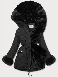 Čierna dámska zimná bunda parka s kožušinovou podšívkou (W619/1)