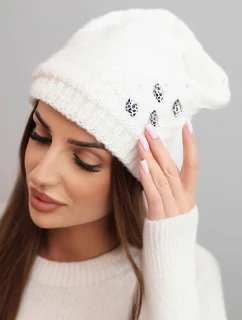 Dámská zimní čepice vlněná s krystaly a vzorem model 21859345 mocca - K-Fashion