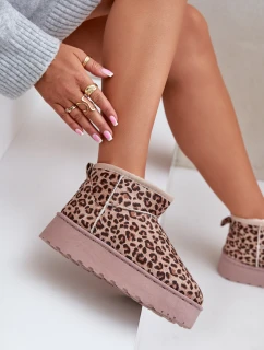 Śniegowce Damskie W Panterkę Na Platformie Ocieplane Futerkiem Brązowe Xamella