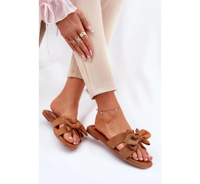 Płaskie Klapki Damskie Z Kokardką Camel Tobin