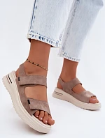 Dámske kožené semišové sandále na podpätku Dark Beige Peria