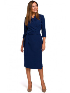 Dámske zavinovacie šaty s viazaním S175 tmavo modré - Štýlové