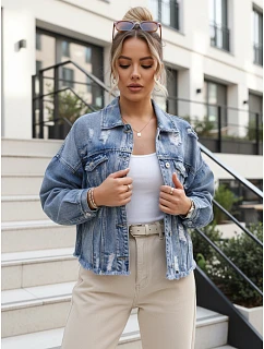 Dámska džínsová bunda s odrením modrá FashionStreet TY5688