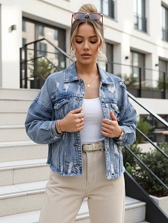 Dámska džínsová bunda s odrením modrá FashionStreet TY5688