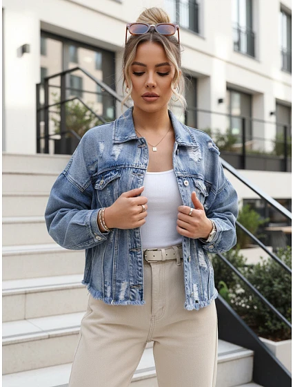 Dámska džínsová bunda s odrením modrá FashionStreet TY5688