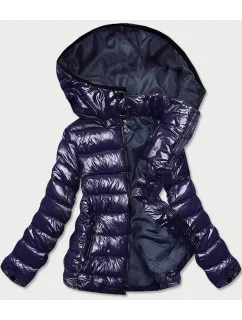 Tmavomodrá lesklá dámska zimná páperová bunda (b9583-3)