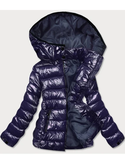 Tmavomodrá lesklá dámska zimná páperová bunda (b9583-3) Tmavomodrá lesklá dámska zimná páperová bunda (b9583-3)