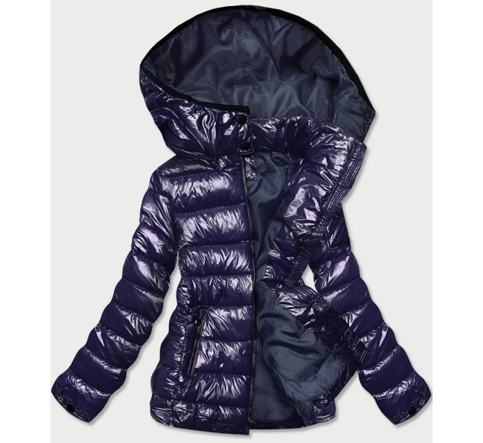 Tmavomodrá lesklá dámska zimná páperová bunda (b9583-3) Tmavomodrá lesklá dámska zimná páperová bunda (b9583-3)