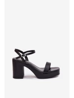 Eko Kožené Sandály Na Podpatku Černé model 21699452 - Boto Eko Kožené Sandály Na Podpatku Černé model 21699452 - Boto