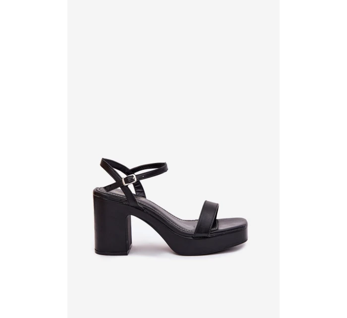 Eko Kožené Sandály Na Podpatku Černé model 21699452 - Boto Eko Kožené Sandály Na Podpatku Černé model 21699452 - Boto
