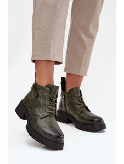 Niskie Ocieplane Botki Damskie Na Klocku Z Ozdobnym Paskiem Ciemnozielone Therisse Niskie Ocieplane Botki Damskie Na Klocku Z Ozdobnym Paskiem Ciemnozielone Therisse