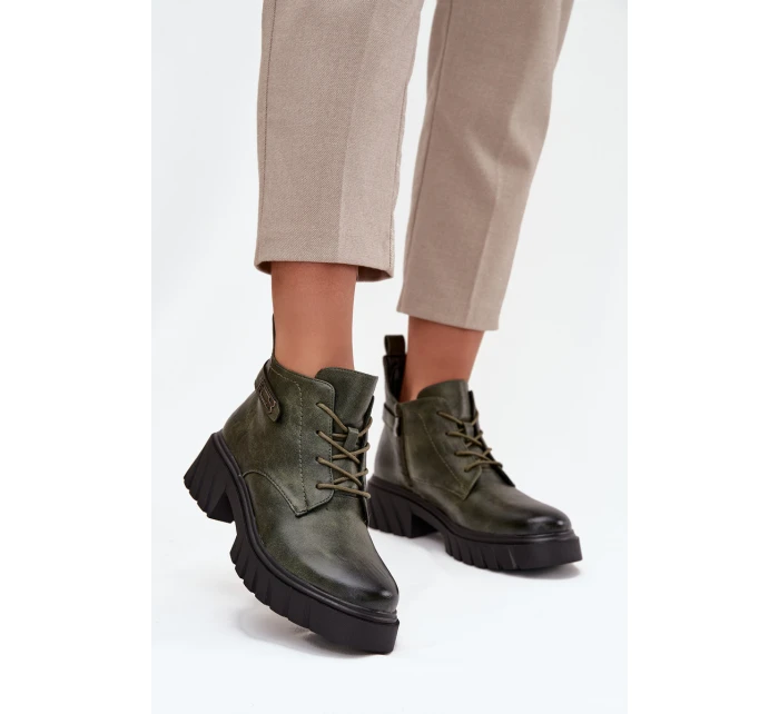 Niskie Ocieplane Botki Damskie Na Klocku Z Ozdobnym Paskiem Ciemnozielone Therisse Niskie Ocieplane Botki Damskie Na Klocku Z Ozdobnym Paskiem Ciemnozielone Therisse