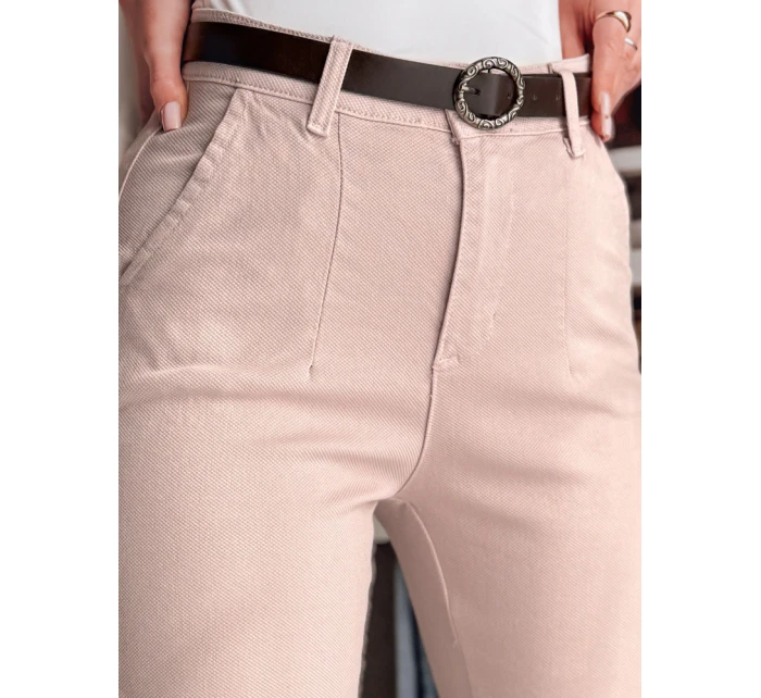 Dámské kalhoty slim fit s páskem růžové Dstreet model 21986253 - FashionStreet
