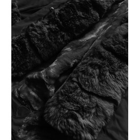 Čierna dámska zimná bunda parka s mechovitým kožúškom (BR529-101)