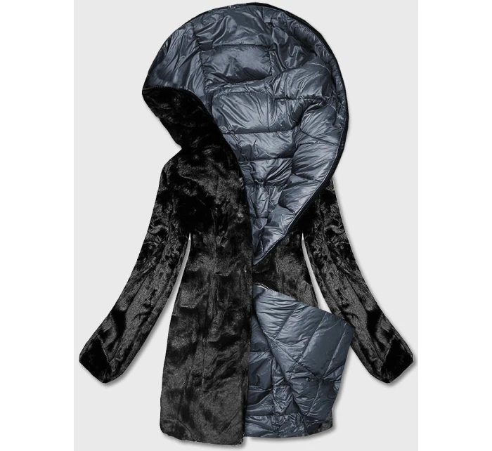 Obojstranná dámska bunda - kožuch v grafitovej farbe (b8053-70) Obojstranná dámska bunda - kožuch v grafitovej farbe (b8053-70)