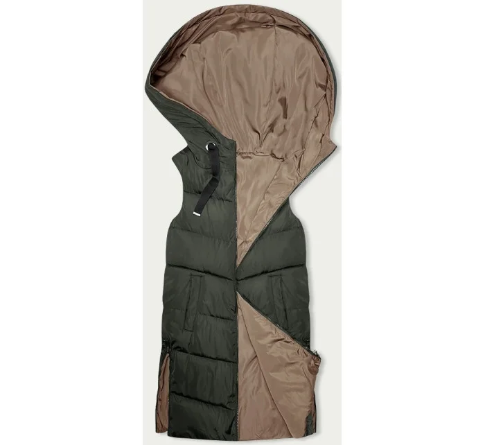 Béžová dámska dlhá obojstranná vesta (B8159-11)