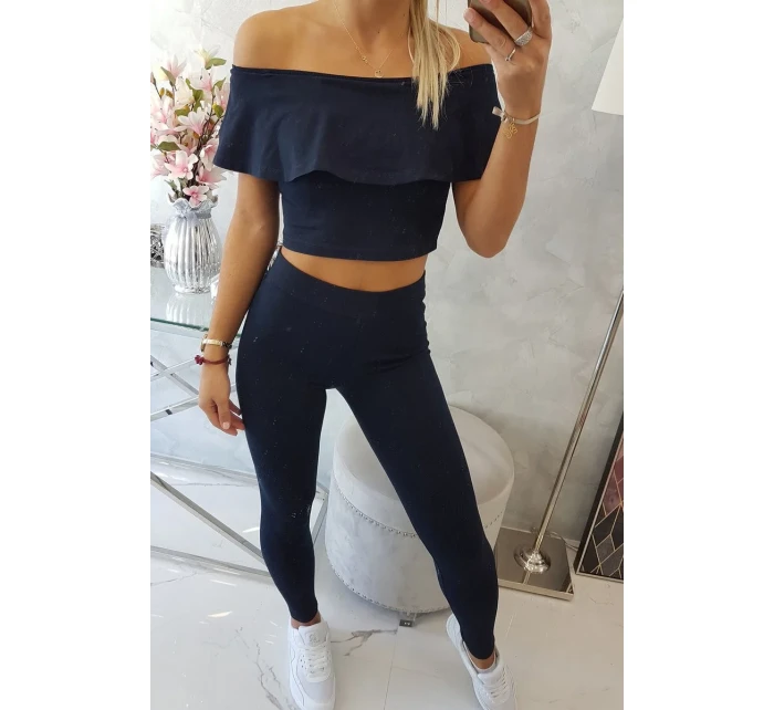 Súprava s volánikovým lemom námornícka modrá