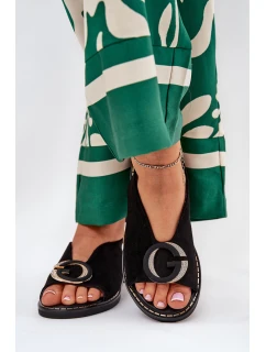 Płaskie Sandały Z Ozdobą Czarne Haliones