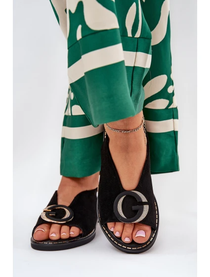 Płaskie Sandały Z Ozdobą Czarne Haliones Płaskie Sandały Z Ozdobą Czarne Haliones