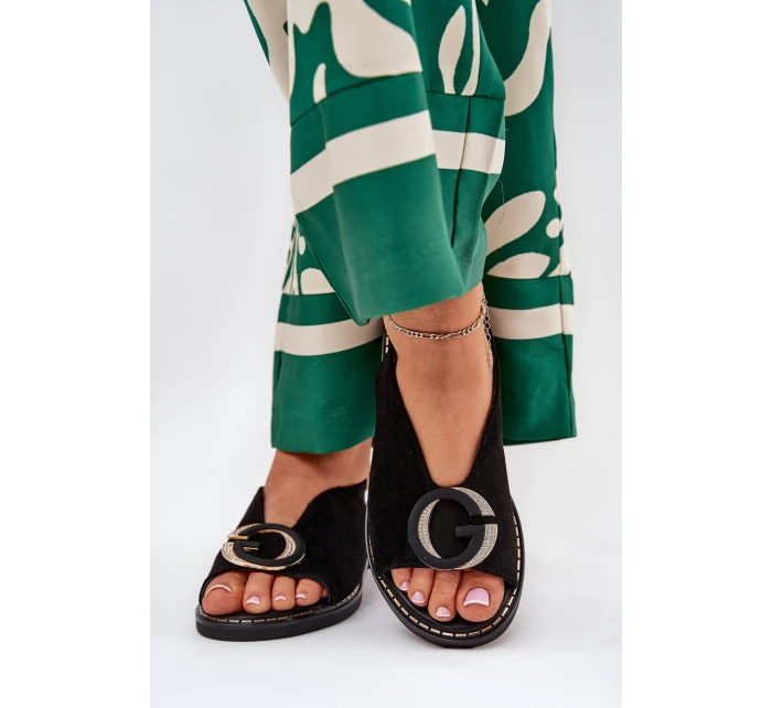 Płaskie Sandały Z Ozdobą Czarne Haliones Płaskie Sandały Z Ozdobą Czarne Haliones