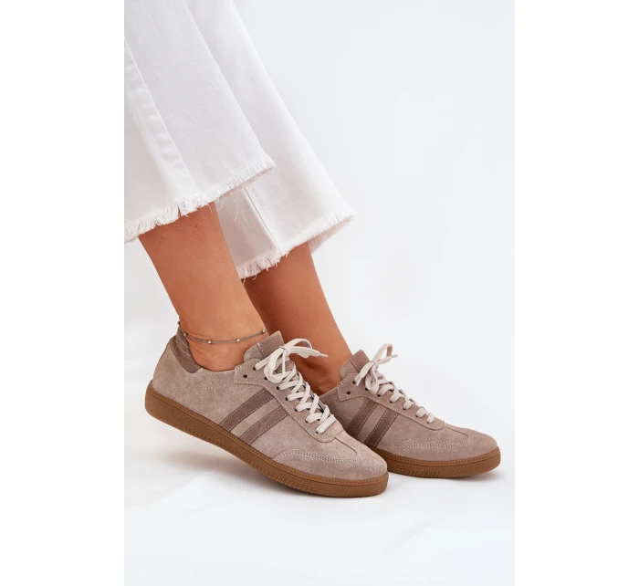Semišové Nízké Tenisky Dámské Tmavě Béžové model 21703477 - Zazoo
