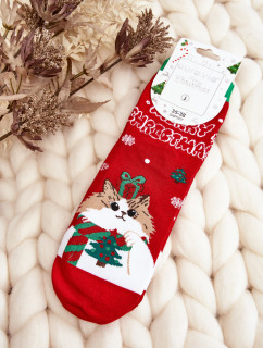 Dámske vianočné ponožky s červenou mačičkou
